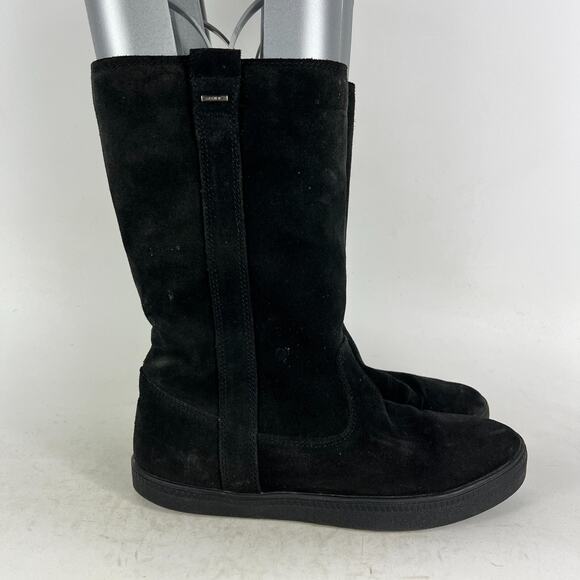 Geox Respira Women's 7 Triple Black Suede Pull-On Round Toe Riding Boots - Picture 2 of 13